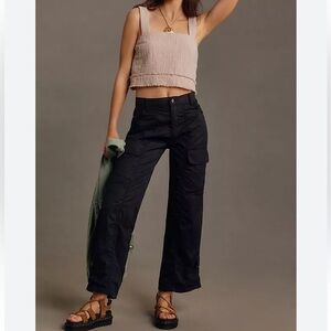 SANCTUARY Corduroy Cropped Cargo Pants, black